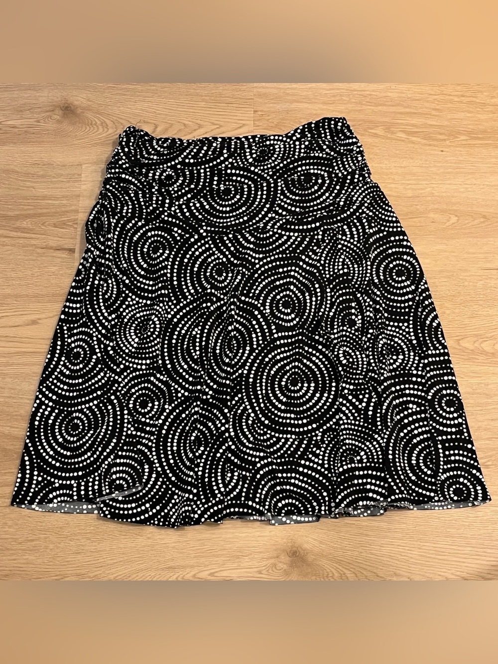 Lily Vintage Black and White Polka Dot Spiral Knee-Length Skirt